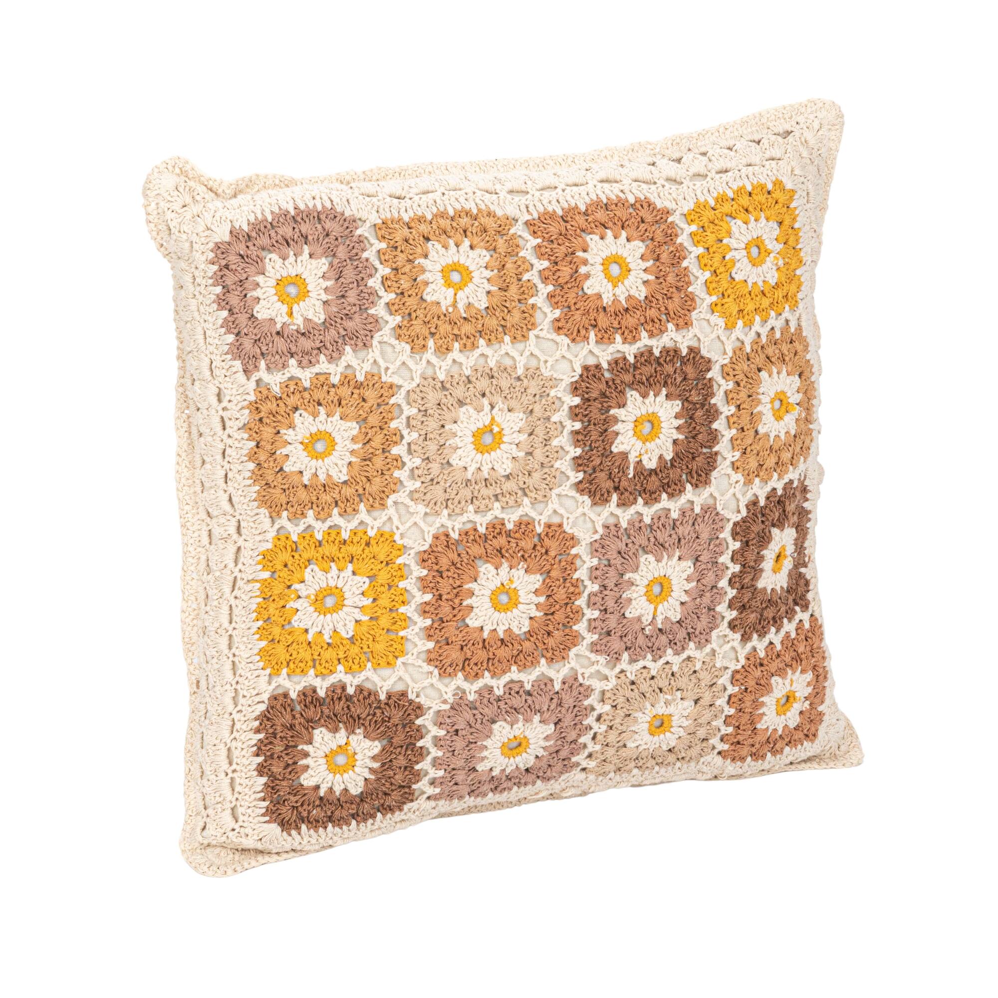 Hello Honey® 18" Multicolor Block Pattern Crocheted Square Pillow